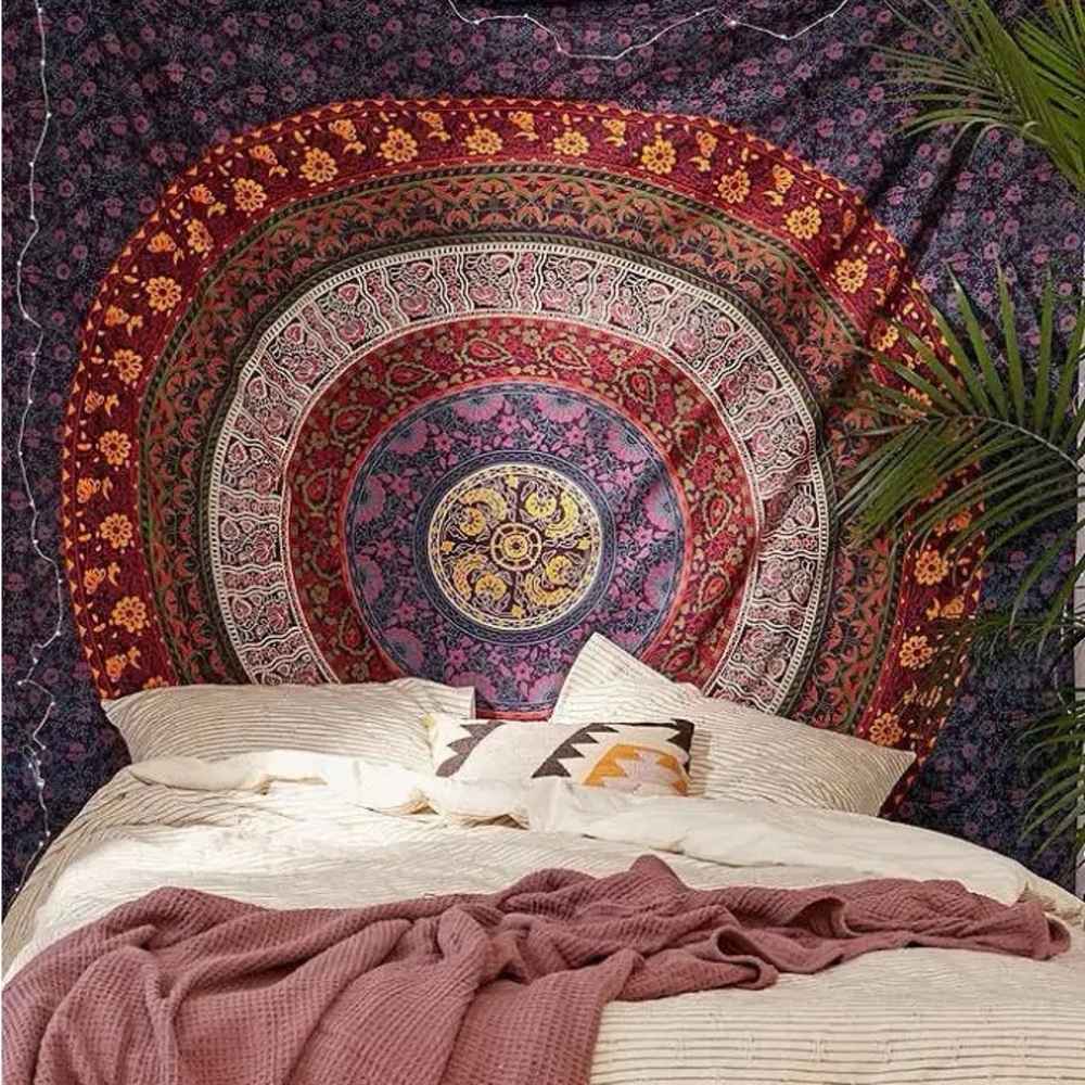 Bohemian Mandala Tapestry in Red and Gold